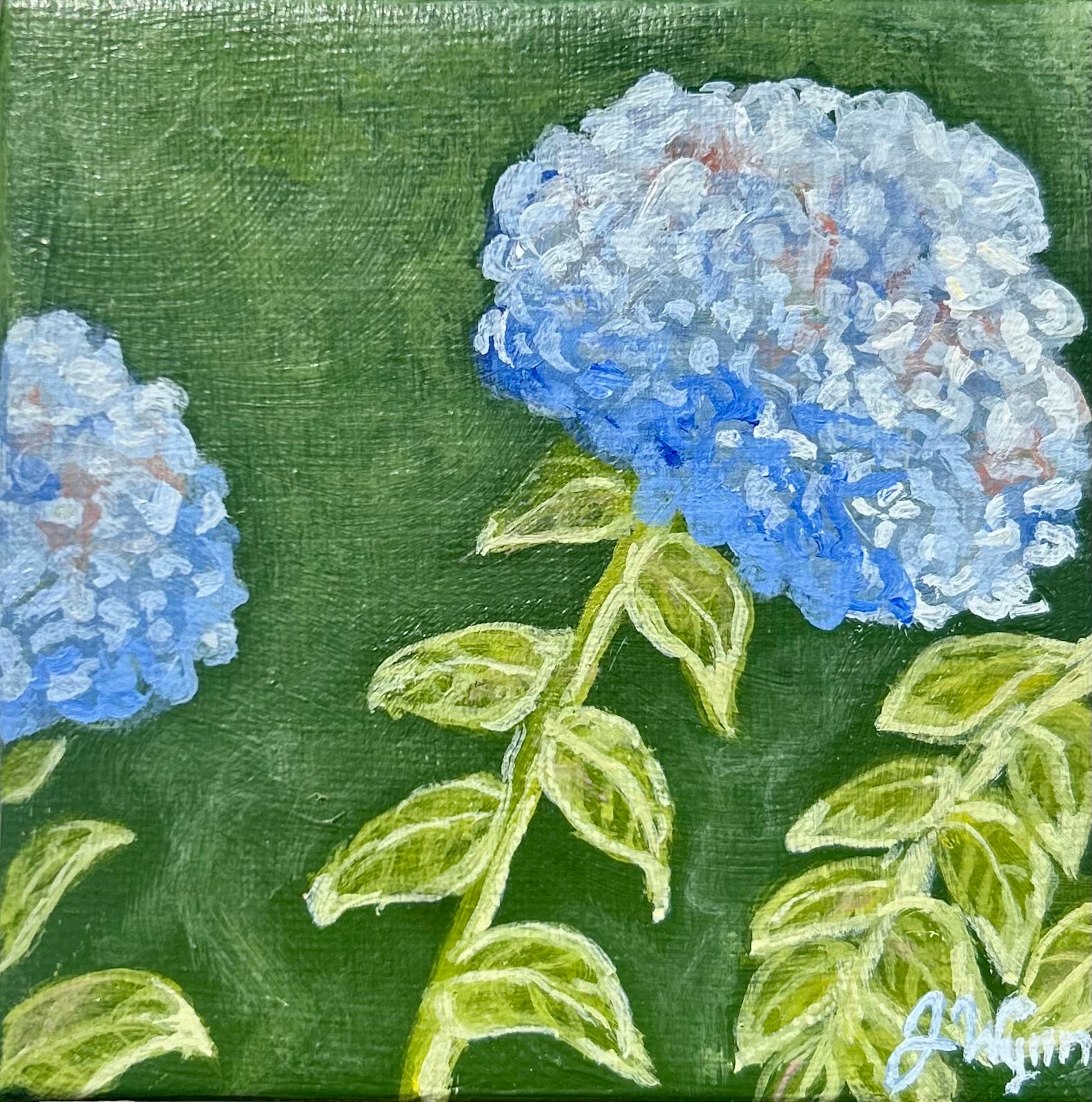 "Blue Hydrangeas" 4 x 4, Original